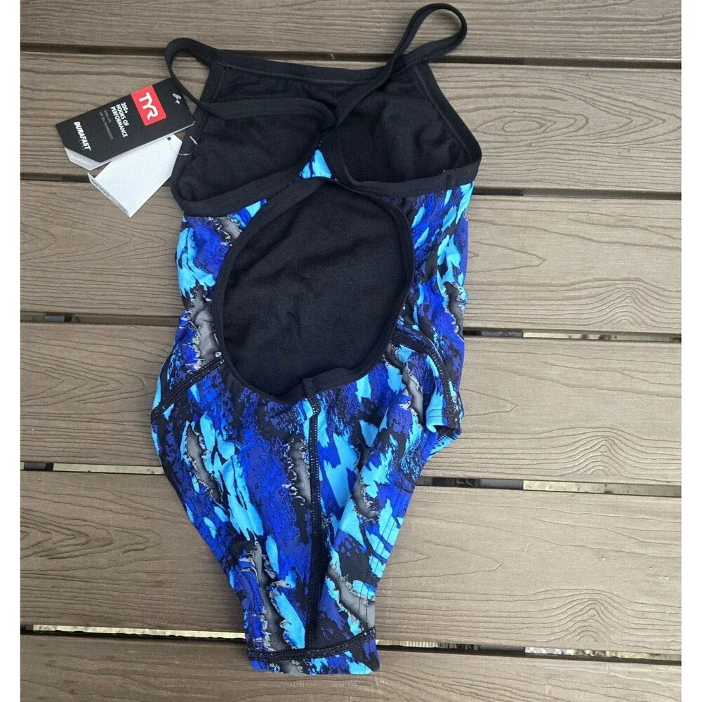 TYR DuraFast Lite Brandello Diamondfit 1 Pc Swim Blue Youth Girl Sz 26 New
